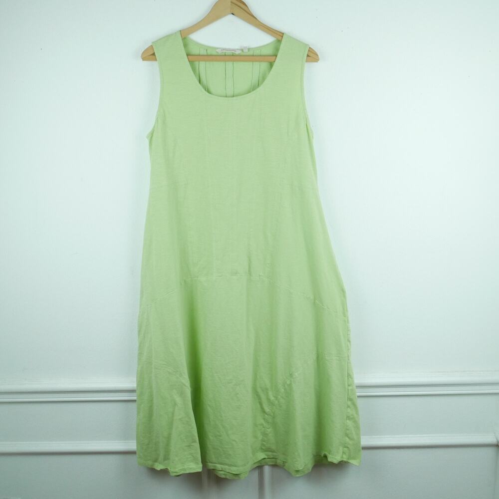 Soft Surroundings Large Dress Pistachio Green Cotton Midi Relaxed Boho Lagenlook